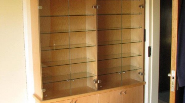 Beech wood veneer model display cabinet.