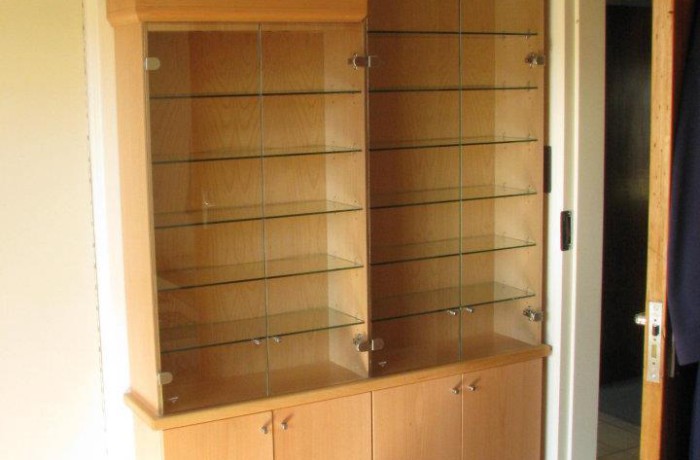 Beech wood veneer model display cabinet.