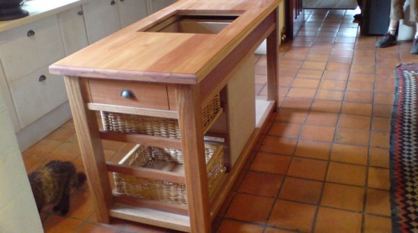 Solid Saligna kitchen island unit.