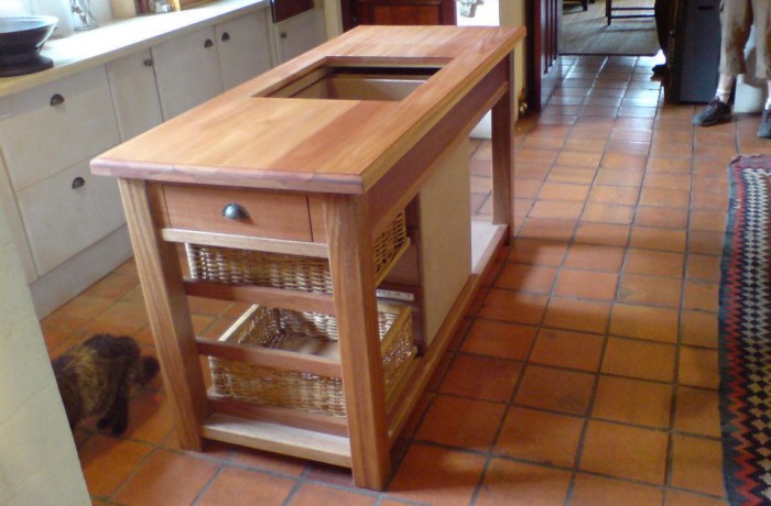 Solid Saligna kitchen island unit.