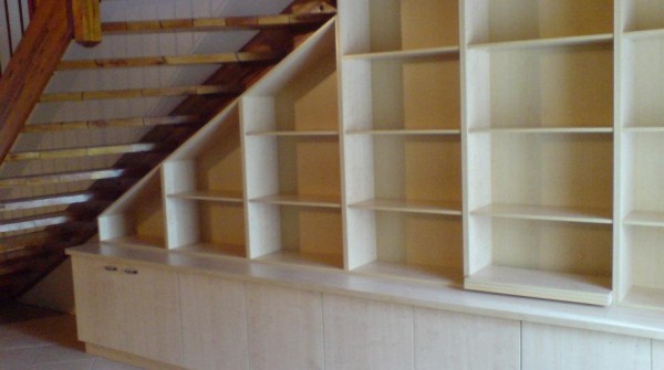 Under stair maple melamine bookshelf